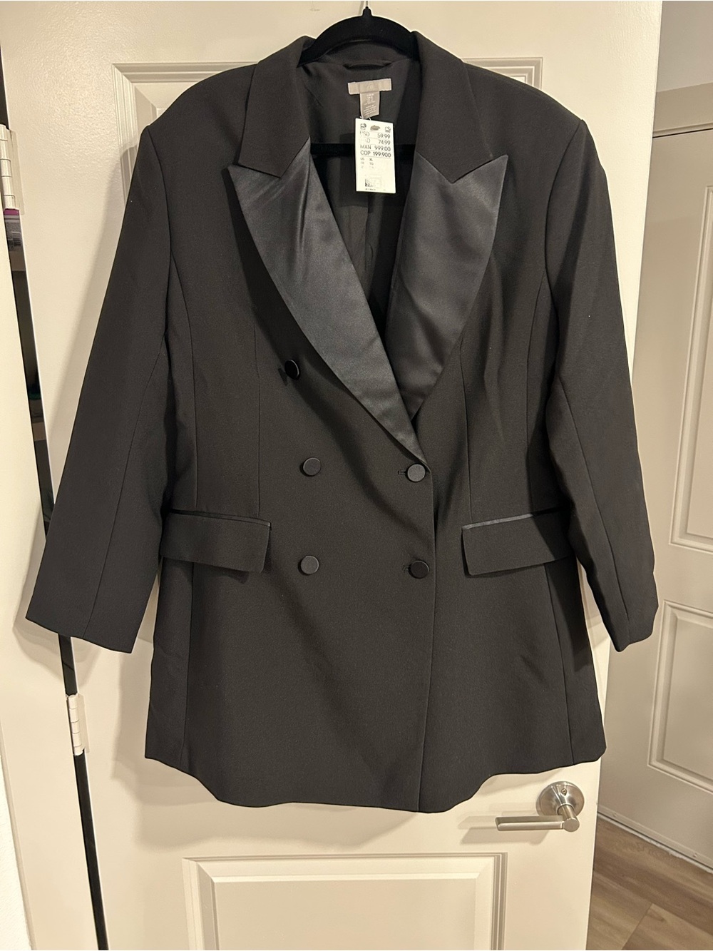 H&M Black Double-Breasted Blazer Dress with Satin Lapels